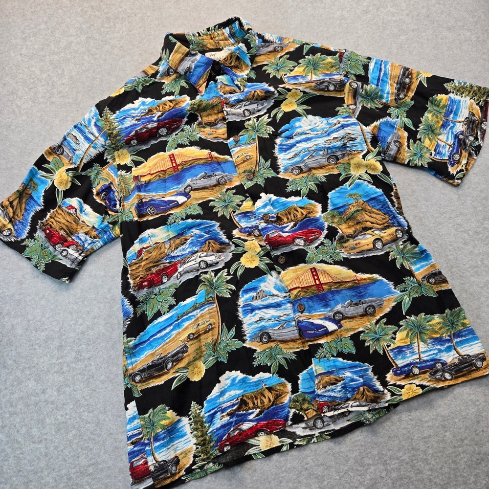 Reyn Spooner‎ American Classics Corvette Sports Car Hawaiian Shirt Rayon Mens L